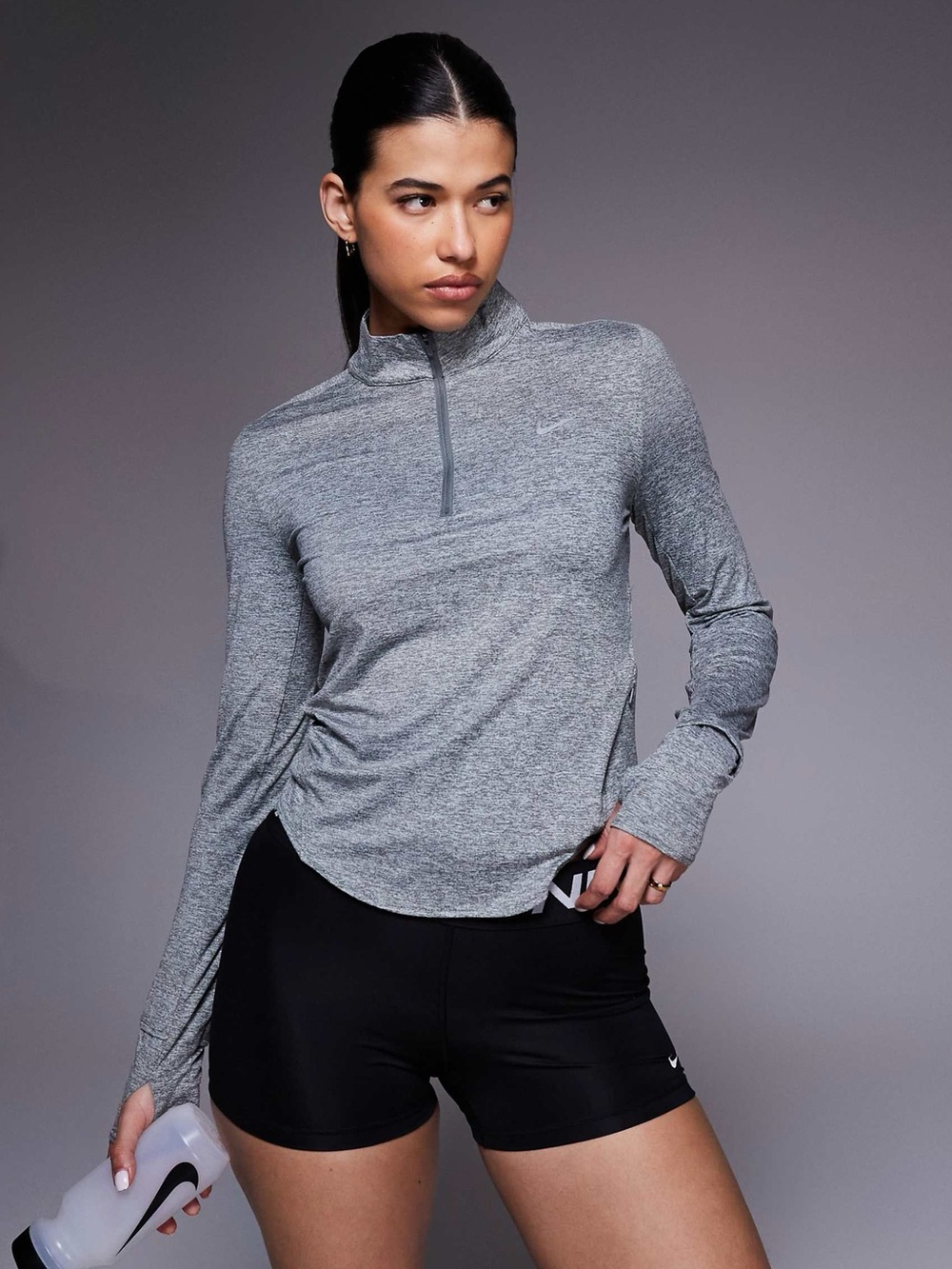 Nike Swift Dri-FIT UV Quarter Zip Long Sleeve Running Heather Grey Top Sweater S